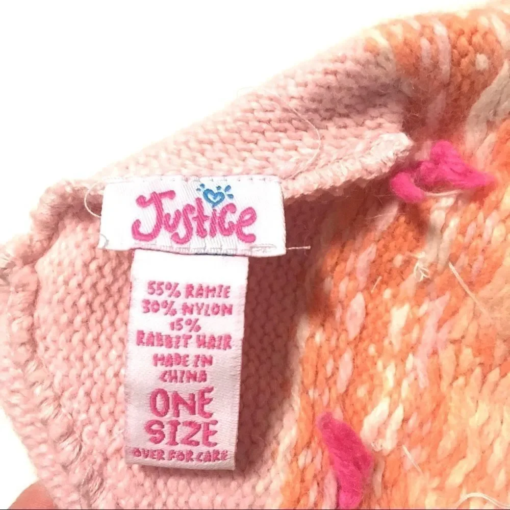 Justice Girls Orange & Pink Beanie Hat w/ Sparkles